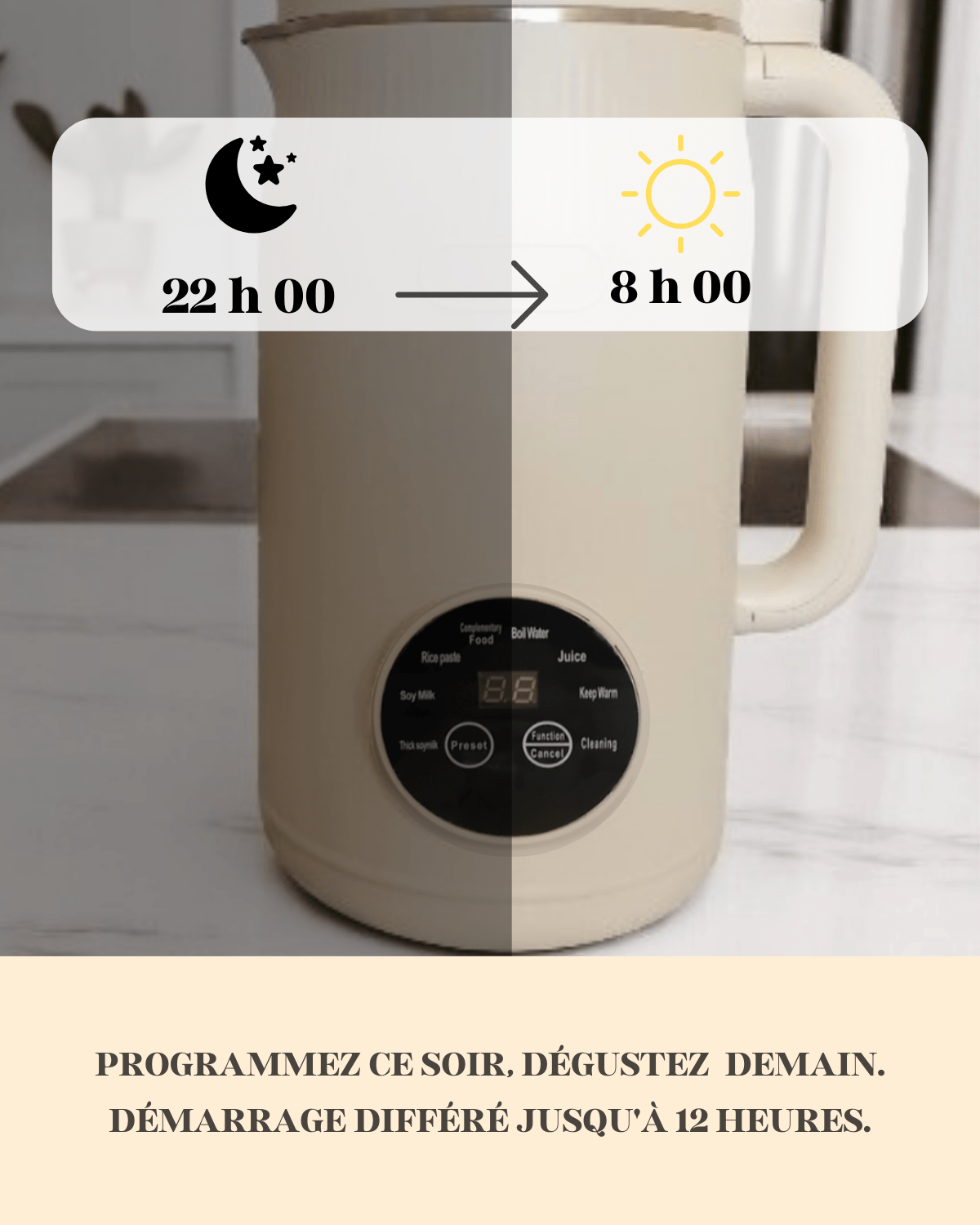 Programmation différée jusqu'à 12 heures sur le mixeur MultiMixa